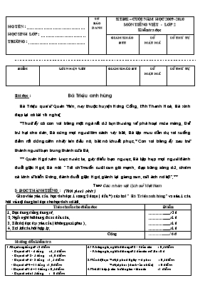 Đề kiểm tra định kỳ cuối năm môn Tiếng Việt Lớp 2 - Trường Tiểu học Đại Lãnh 2